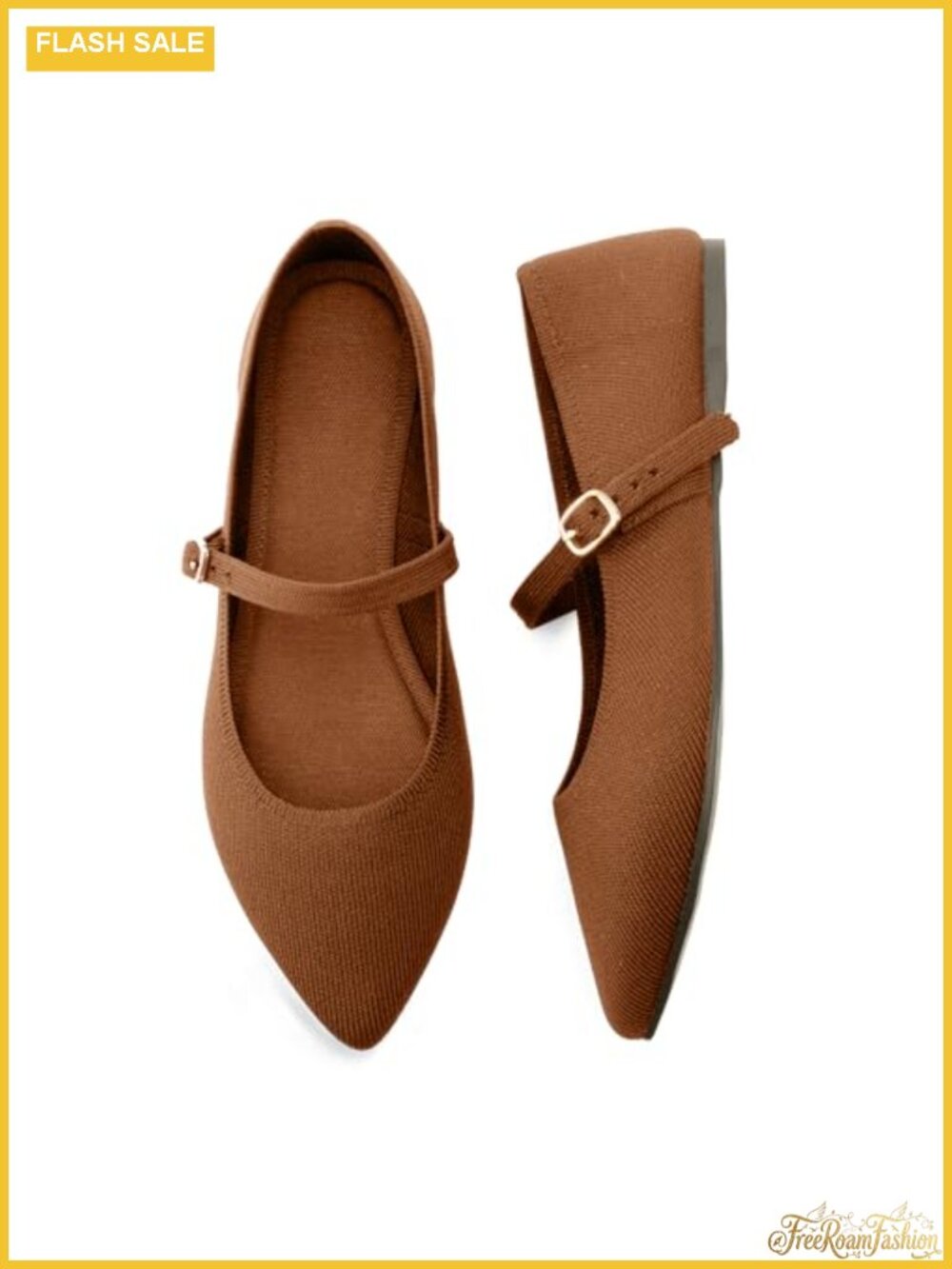 Pointed Toe Knit Flats with Adjustable Strap